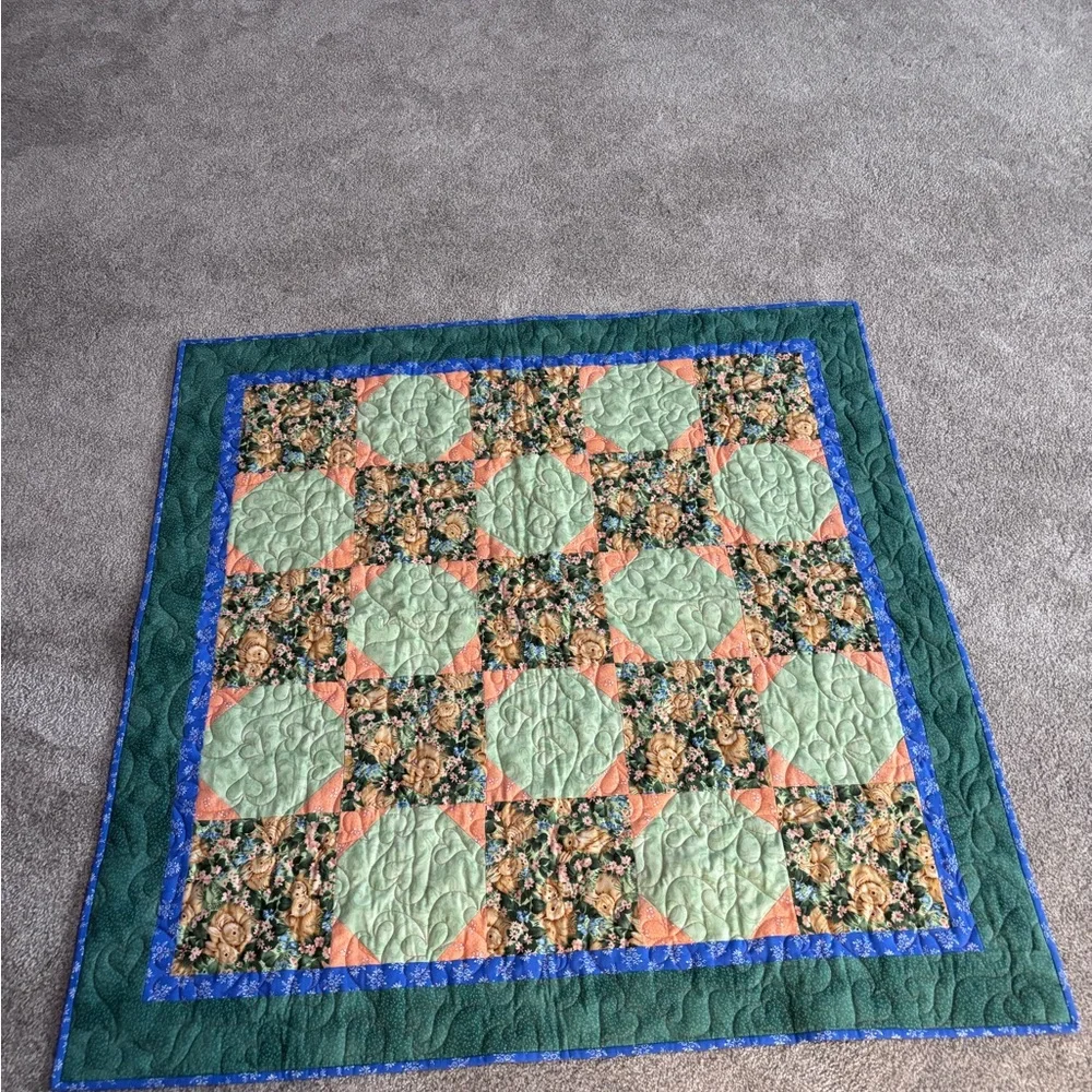 Handmade Quilt Patchwork Blocks Bunnies & Flowers 42” x 42”